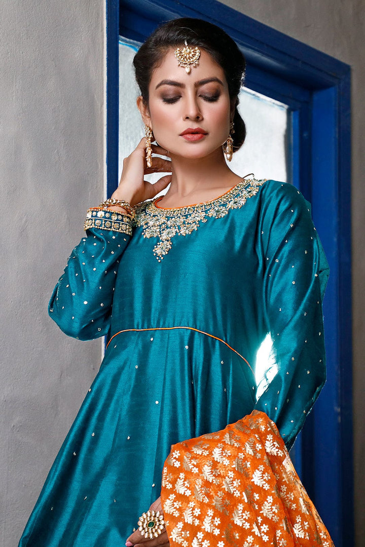 Sanas - Handwork Embroidered Raw Silk Long Maxi | SIRA | M202039