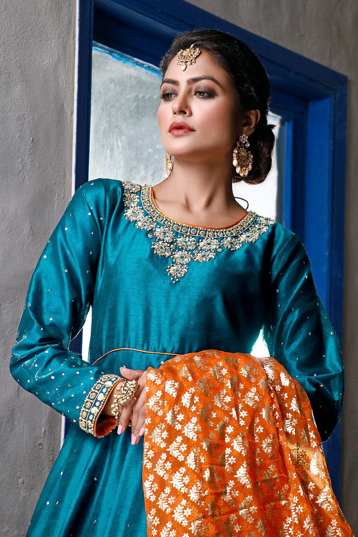 Sanas - Handwork Embroidered Raw Silk Long Maxi | SIRA | M202039