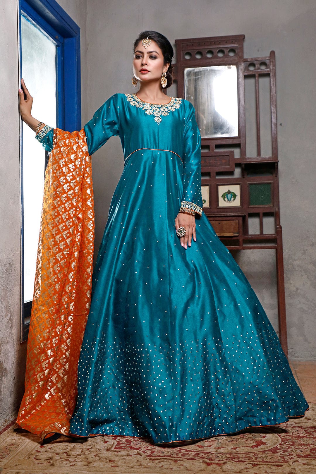 Sanas - Handwork Embroidered Raw Silk Long Maxi | SIRA | M202039