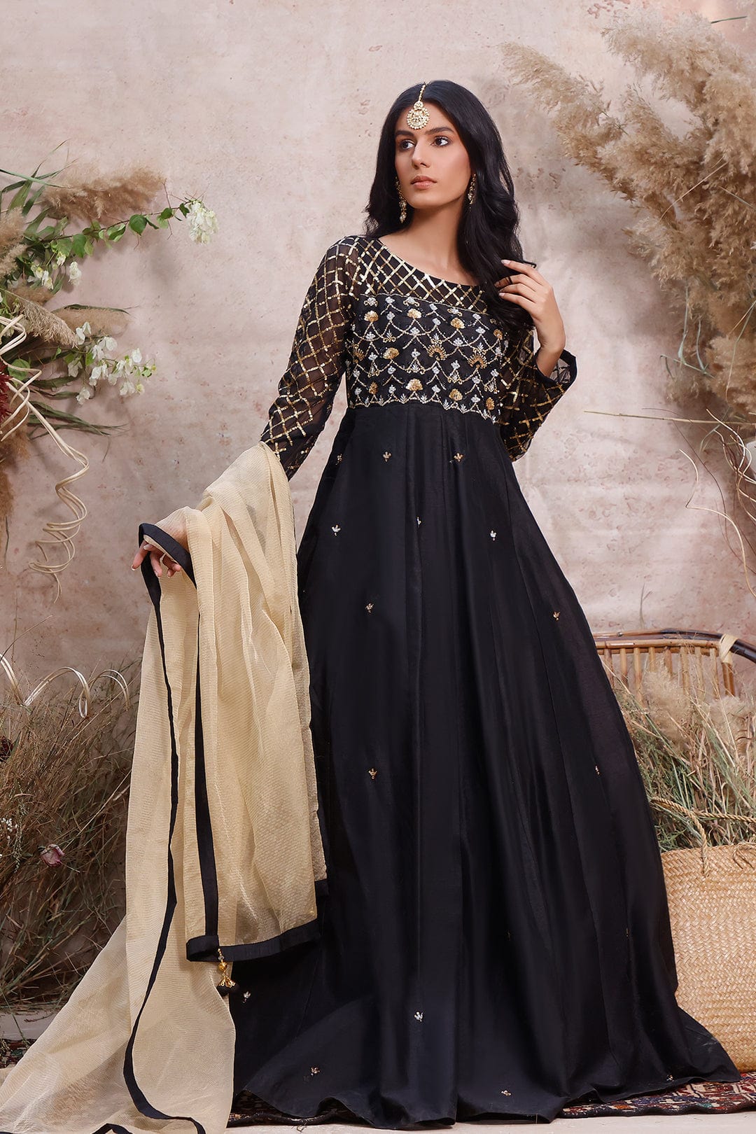 Sanas - Handwork Embroidered Raw Silk Wedding Maxi | MEHRU | M201963
