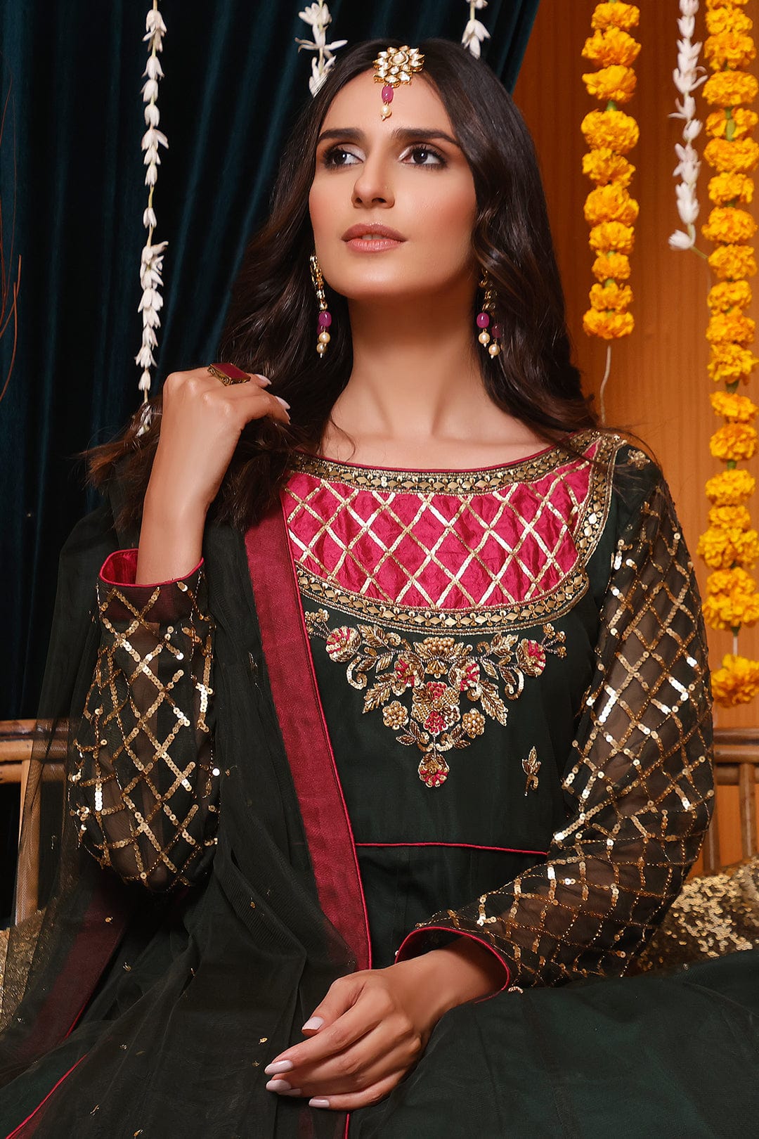Sanas - Handwork Embroidered Yoke Style Long Maxi | MEHRU | M202155