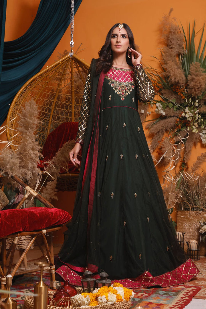 Sanas - Handwork Embroidered Yoke Style Long Maxi | MEHRU | M202155