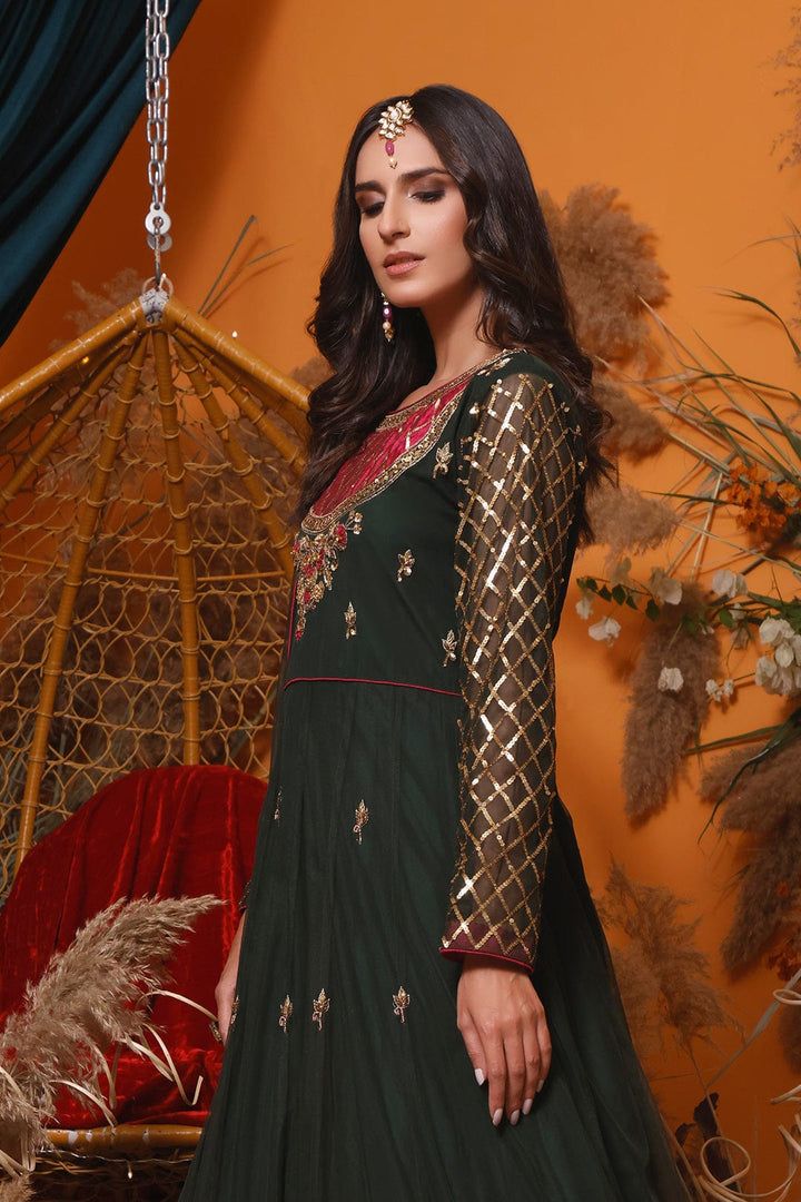 Sanas - Handwork Embroidered Yoke Style Long Maxi | MEHRU | M202155