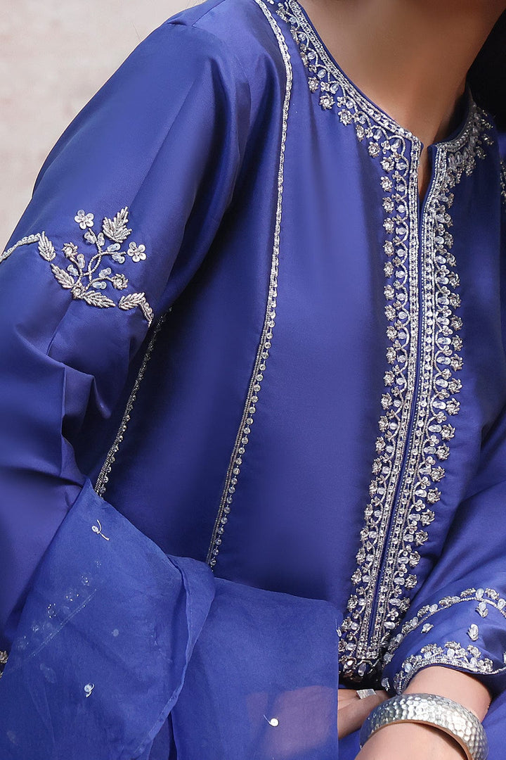 Sanas - Handwork Embroidered Lychee Silk 3pc Suit | MEHRU | S202165