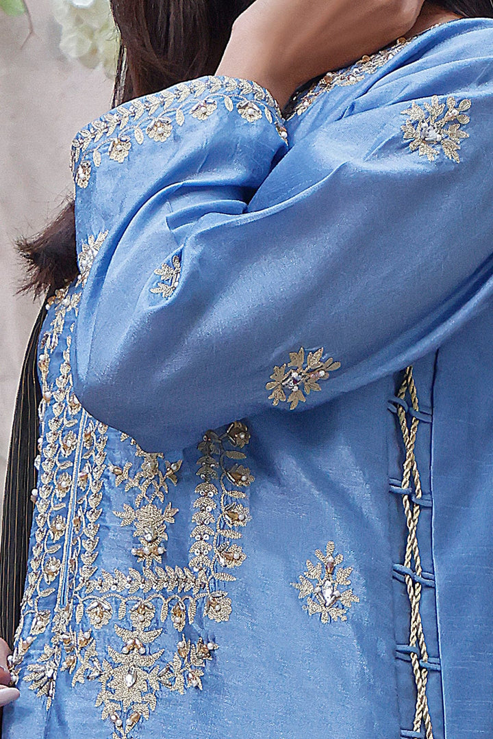 Sanas - Raw Silk Aari Embroidered 3pc Luxury Pret | MEHRU | s202174