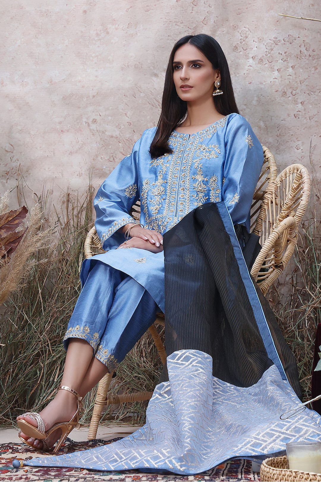 Sanas - Raw Silk Aari Embroidered 3pc Luxury Pret | MEHRU | s202174