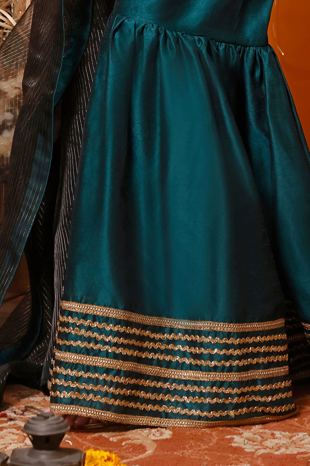 Sanas - Zari Embroidered Raw Silk Gharara Suit | MEHRU | G202157