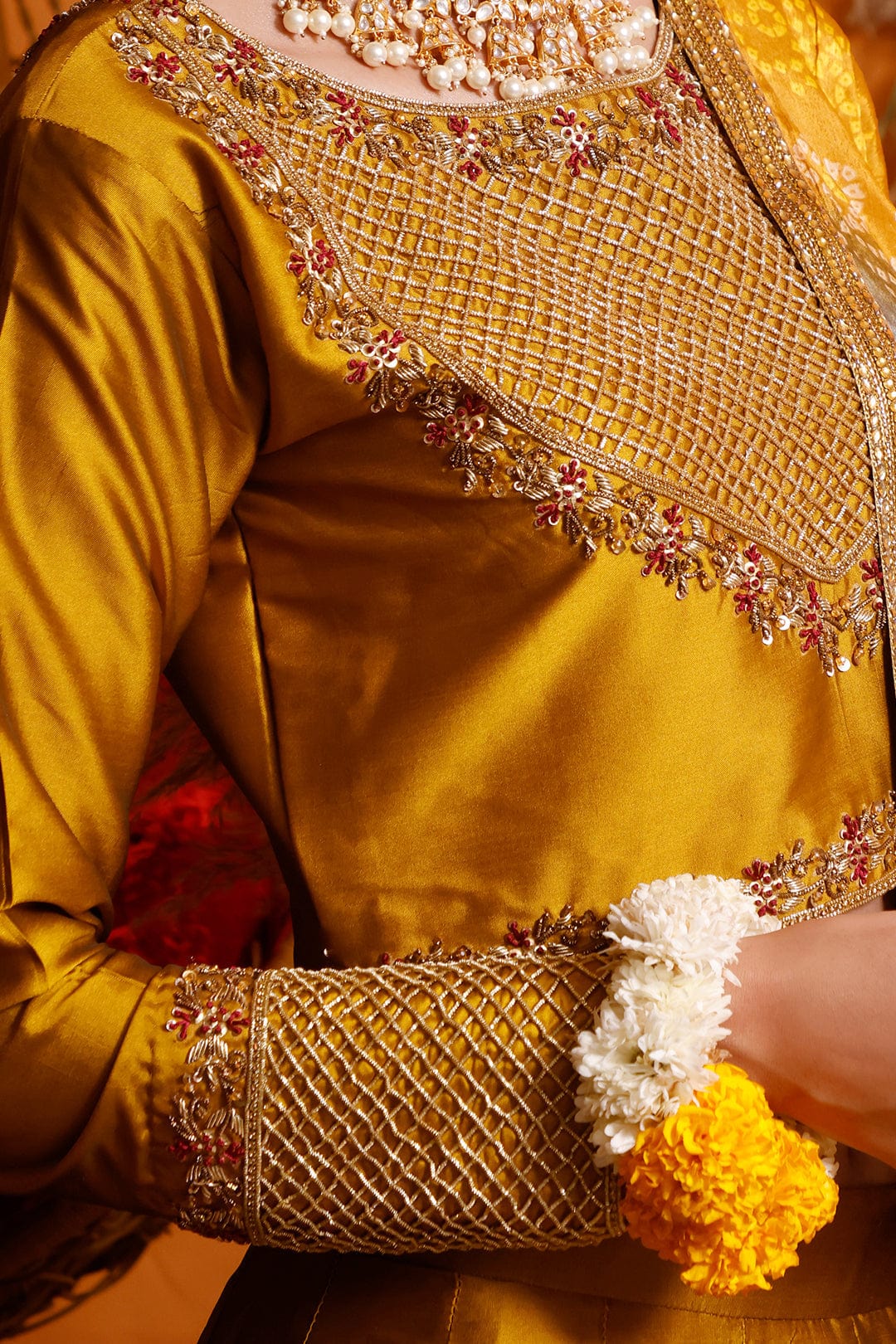 Sanas - Handwork Embroidered Lychee Silk Lehenga Choli | MEHRU | L202161