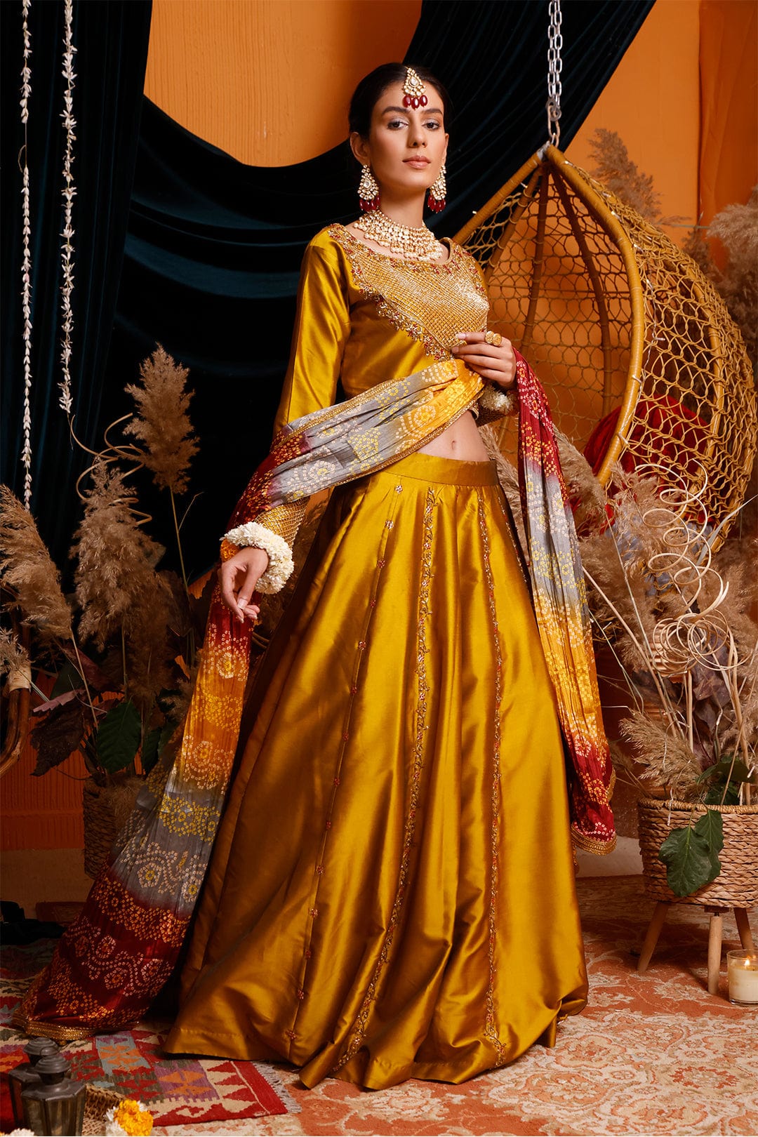 Sanas - Handwork Embroidered Lychee Silk Lehenga Choli | MEHRU | L202161