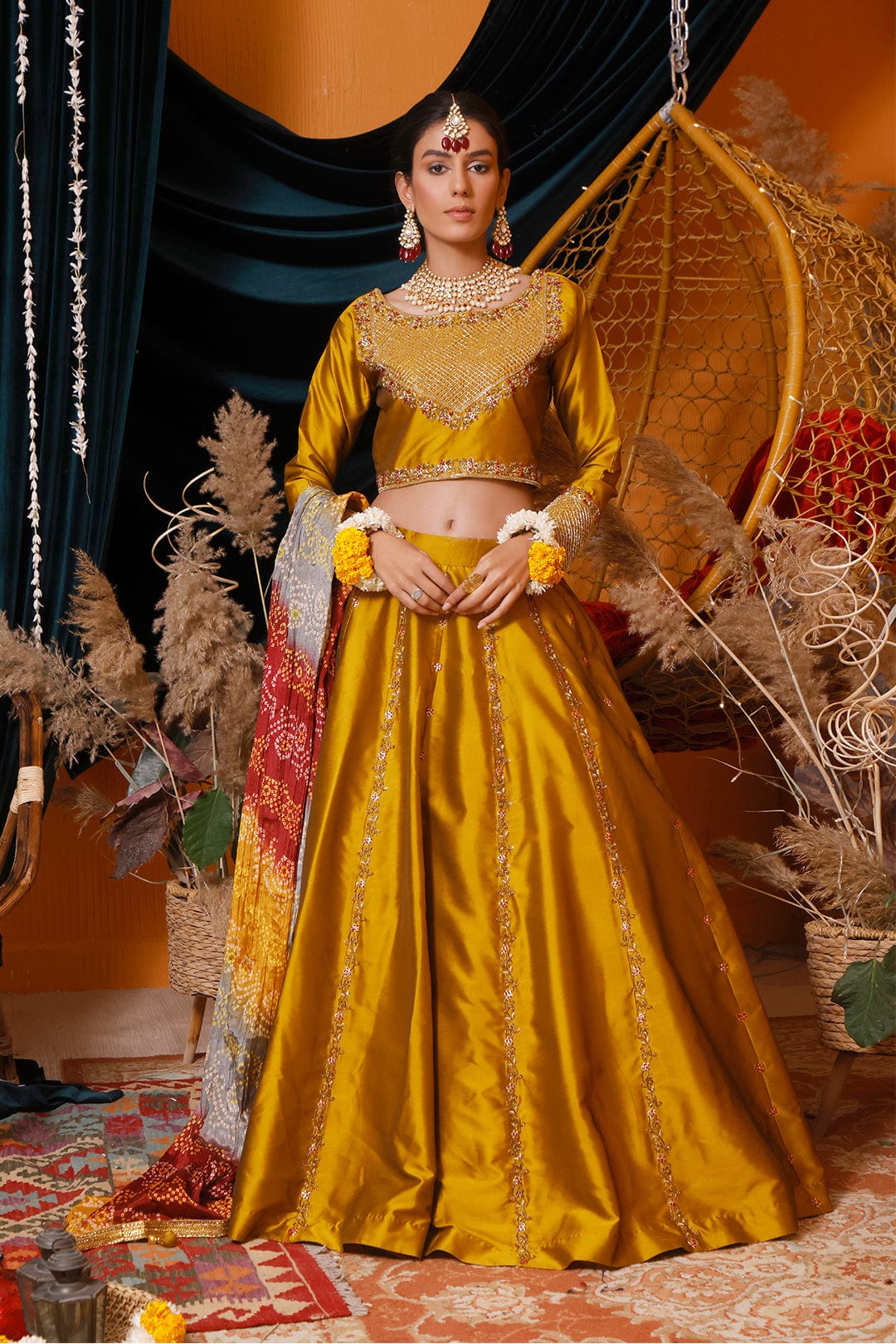 Sanas - Handwork Embroidered Lychee Silk Lehenga Choli | MEHRU | L202161
