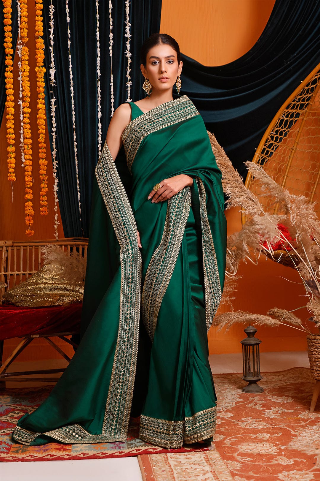 Sanas - Zari Embroidered Luxury Lychee Silk Saree | MEHRU | SR202169