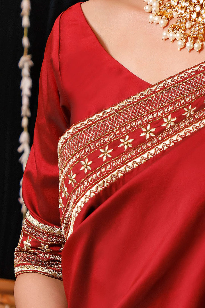 Sanas - Zari Embroidered Luxury Lychee Silk Saree | MEHRU | SR202170