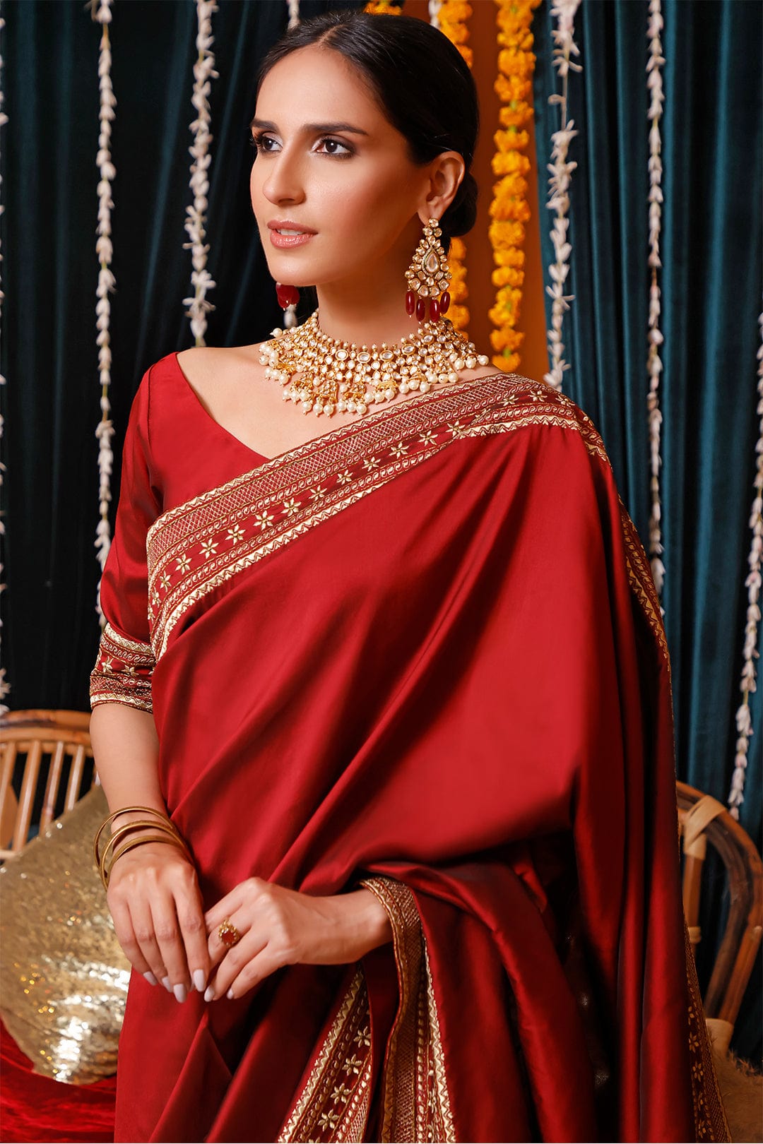 Sanas - Zari Embroidered Luxury Lychee Silk Saree | MEHRU | SR202170