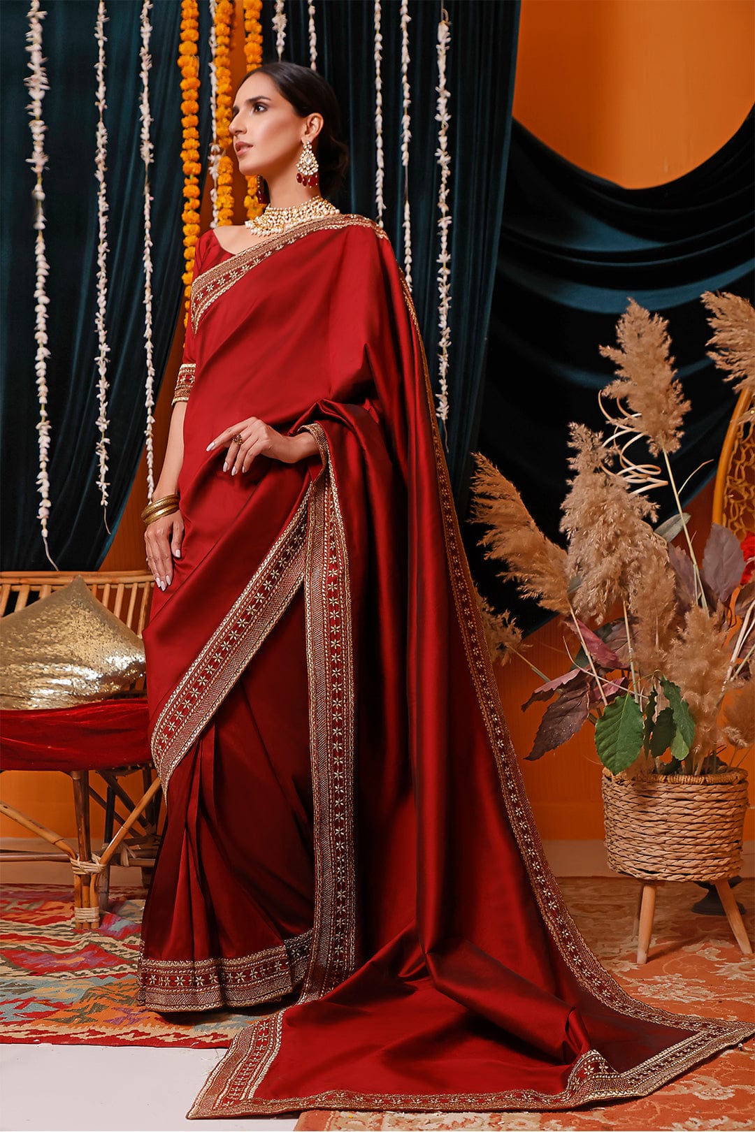 Sanas - Zari Embroidered Luxury Lychee Silk Saree | MEHRU | SR202170