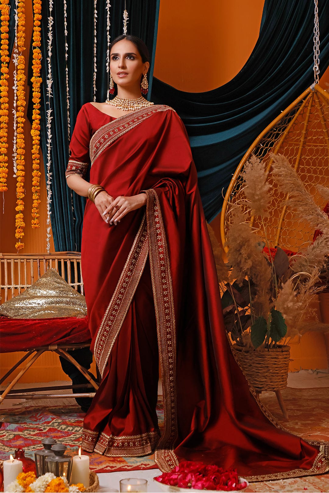 Sanas - Zari Embroidered Luxury Lychee Silk Saree | MEHRU | SR202170