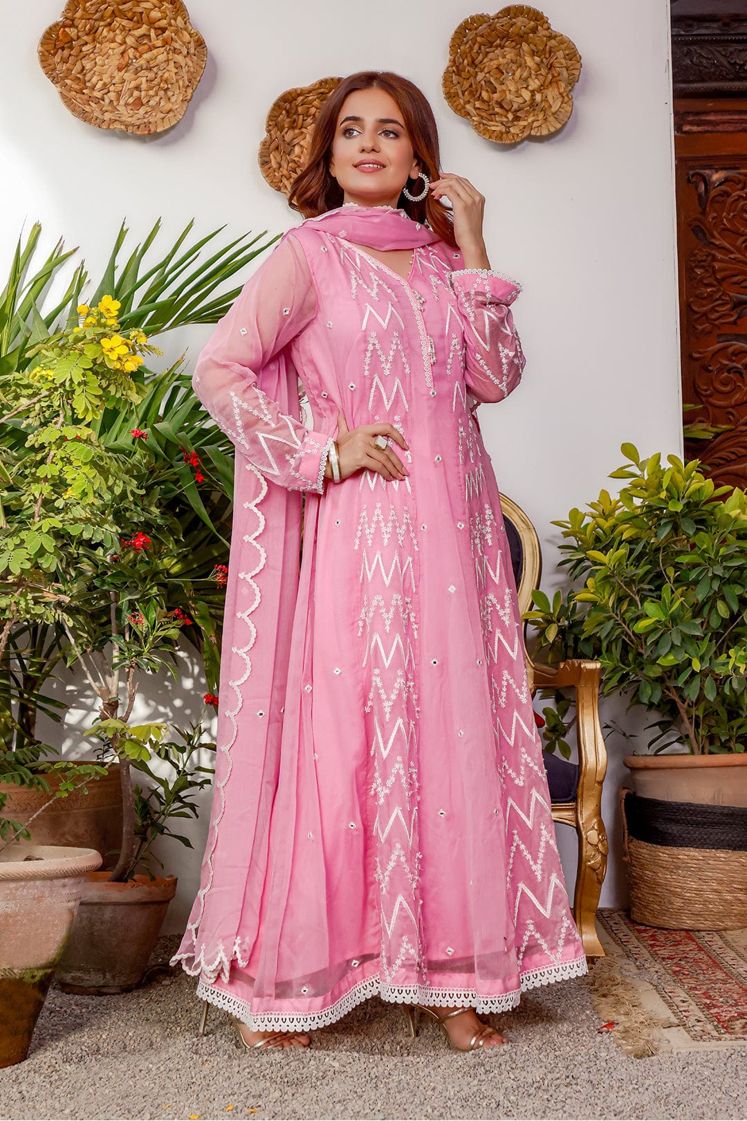 Sanas - Chevron Embroidered Chiffon 3pc Suit | KAIRA | S202185