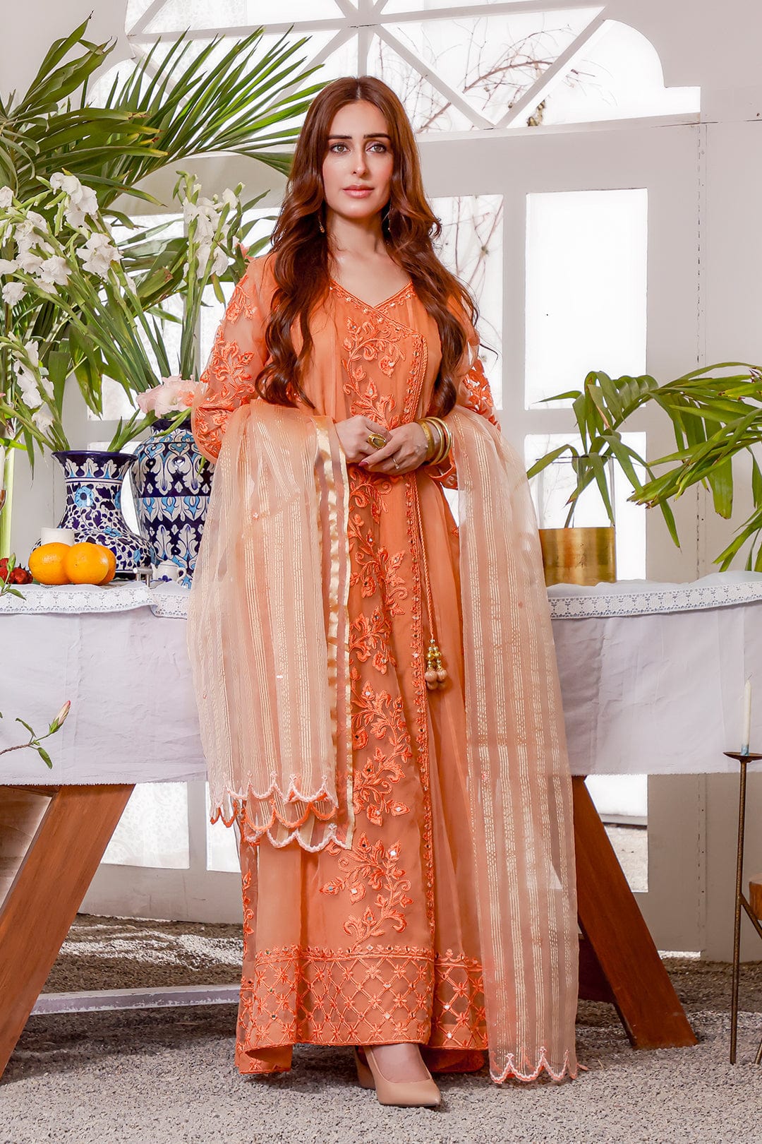 Sanas - Jurao Embroidered Angharka Style 3pc Suit | KAIRA | S202189