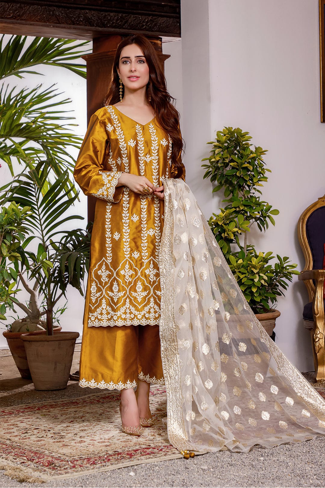 Sanas - Aari Embroidered Lychee Silk luxury Pret 3pc Suit | KAIRA | S202188