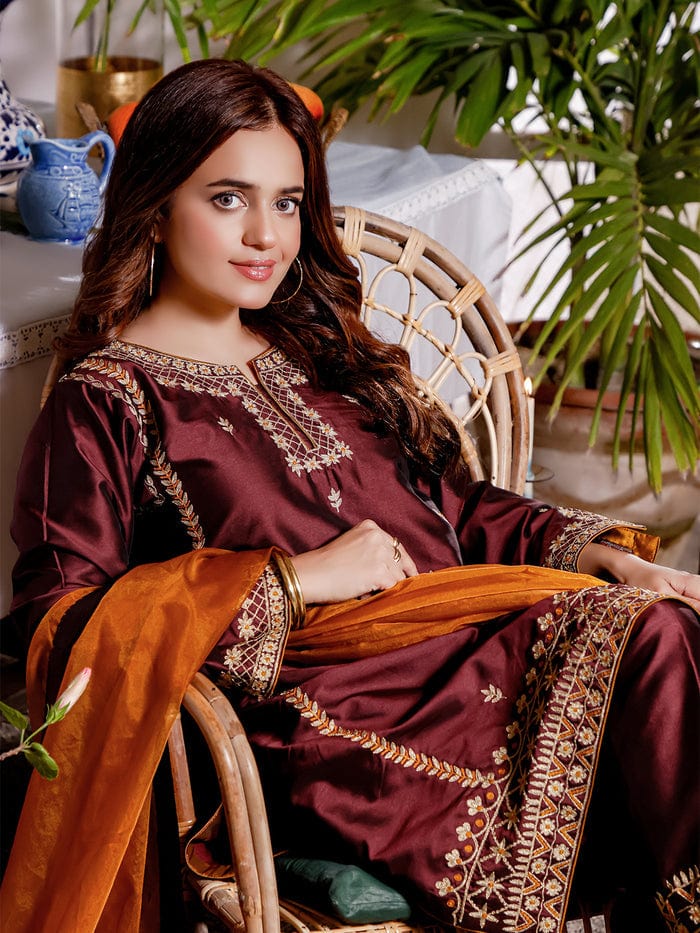 Sanas - Embroidered Lychee Silk Luxury Pret 3pc Suit | KAIRA | S202187