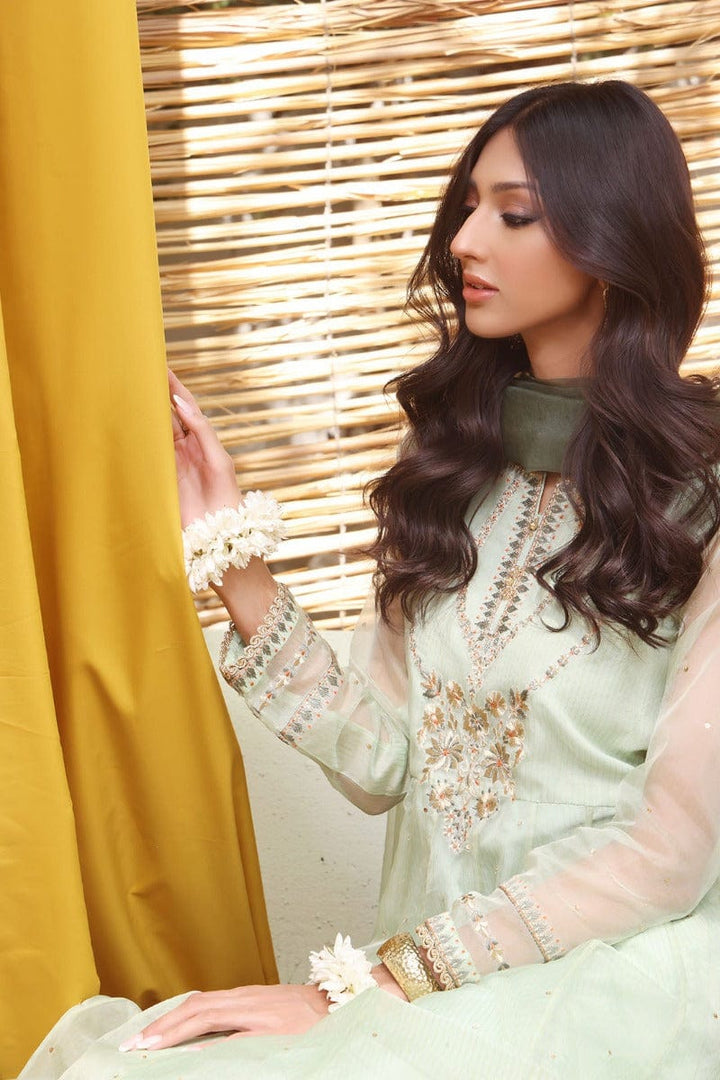 Sanas - Embroidered Zari Organza 3 Piece Suit - SHIREEN FESTIVE - S202265 - Mint Green