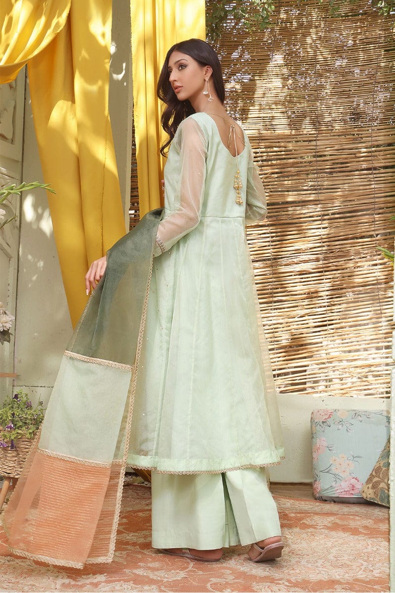 Sanas - Embroidered Zari Organza 3 Piece Suit - SHIREEN FESTIVE - S202265 - Mint Green