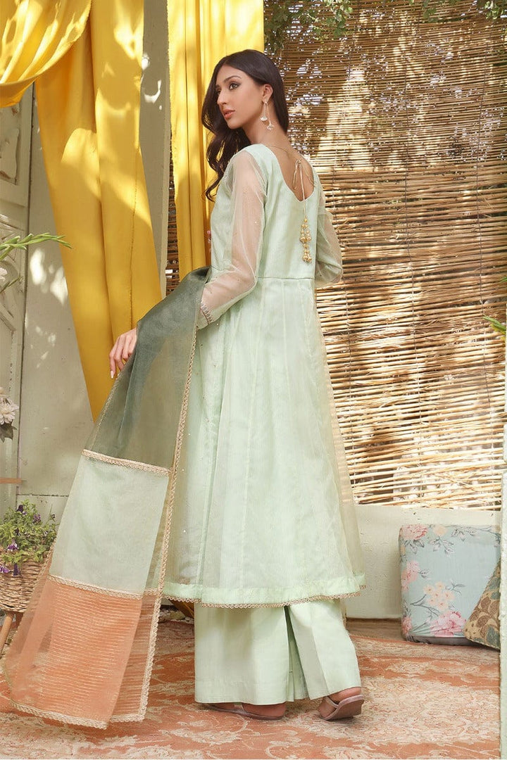 Sanas - Embroidered Zari Organza 3 Piece Suit - SHIREEN FESTIVE - S202265 - Mint Green