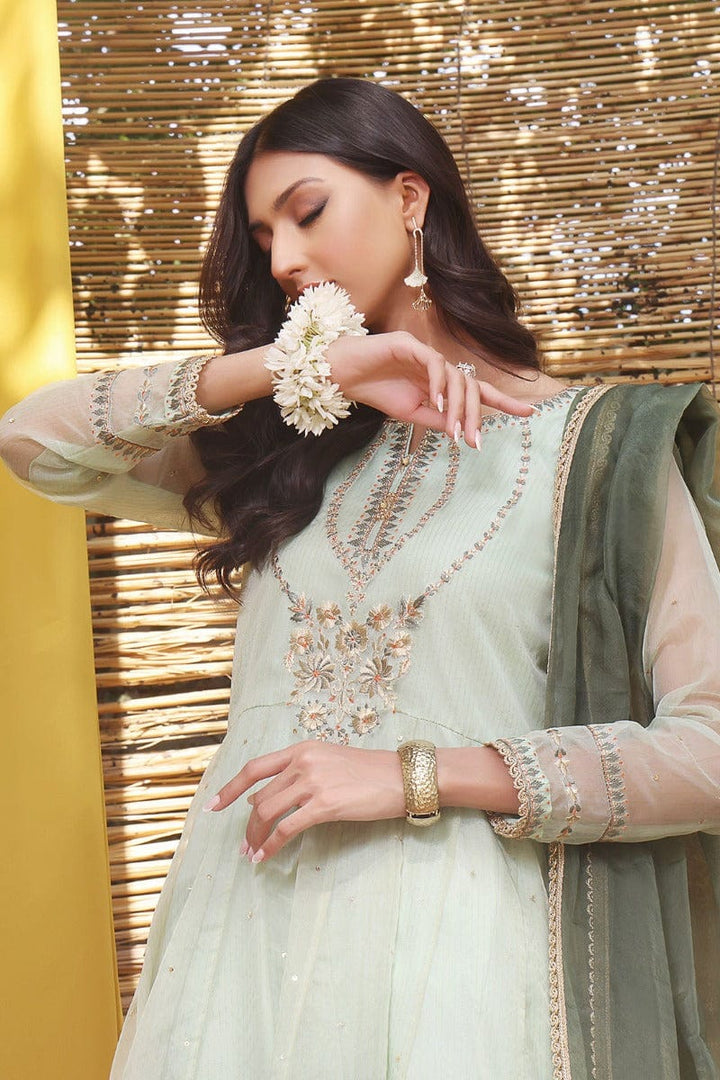 Sanas - Embroidered Zari Organza 3 Piece Suit - SHIREEN FESTIVE - S202265 - Mint Green