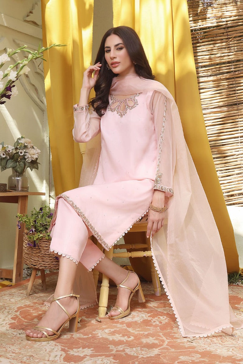 Sanas - Organza Handwork Embroidered 3 Piece Suit - SHIREEN FESTIVE - S202259 - Peach