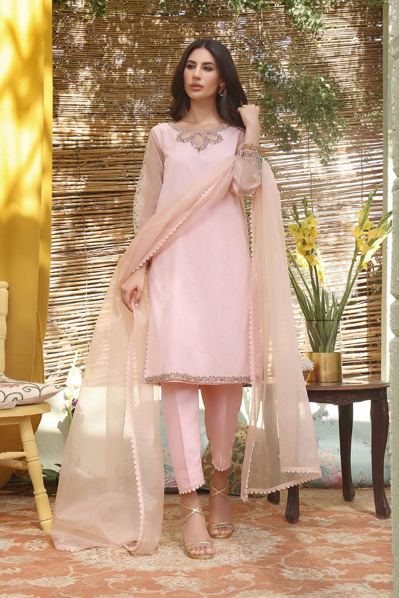 Sanas - Organza Handwork Embroidered 3 Piece Suit - SHIREEN FESTIVE - S202259 - Peach