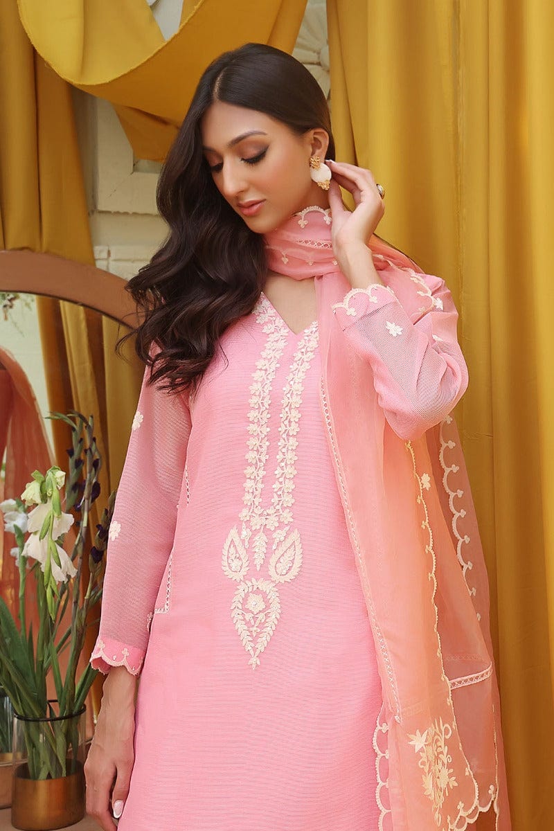 Sanas - Aari Embroidered Cotton Net 3 Piece Suit - SHIREEN FESTIVE - S202261 - Candy Pink
