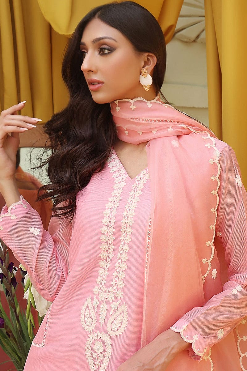 Sanas - Aari Embroidered Cotton Net 3 Piece Suit - SHIREEN FESTIVE - S202261 - Candy Pink