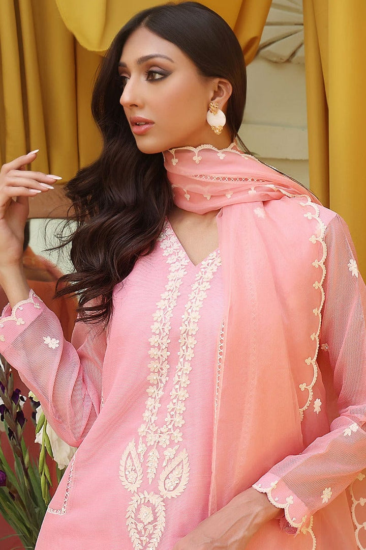 Sanas - Aari Embroidered Cotton Net 3 Piece Suit - SHIREEN FESTIVE - S202261 - Candy Pink