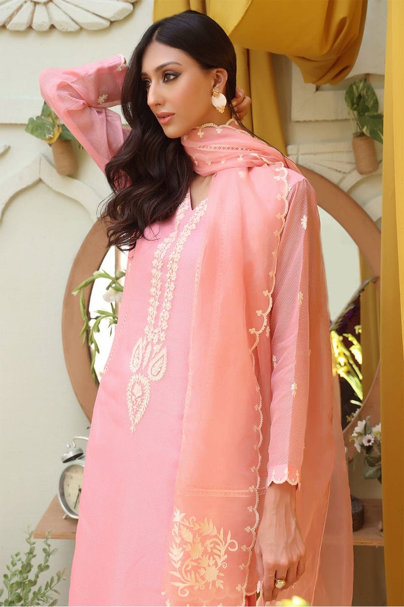 Sanas - Aari Embroidered Cotton Net 3 Piece Suit - SHIREEN FESTIVE - S202261 - Candy Pink