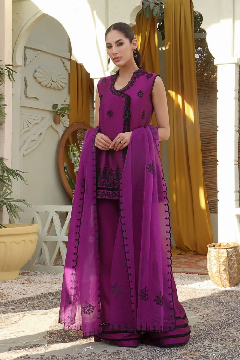 Sanas - Aari Embroidered Lychee Silk 3 Piece Suit - SHIREEN FESTIVE - P202271 - Magenta