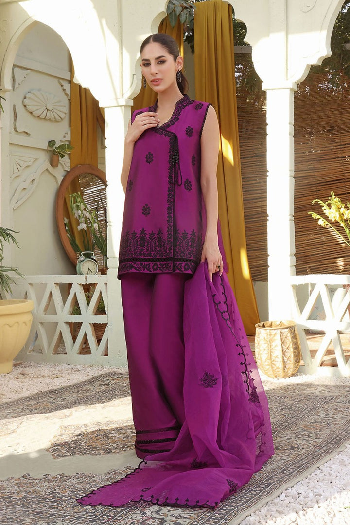 Sanas - Aari Embroidered Lychee Silk 3 Piece Suit - SHIREEN FESTIVE - P202271 - Magenta