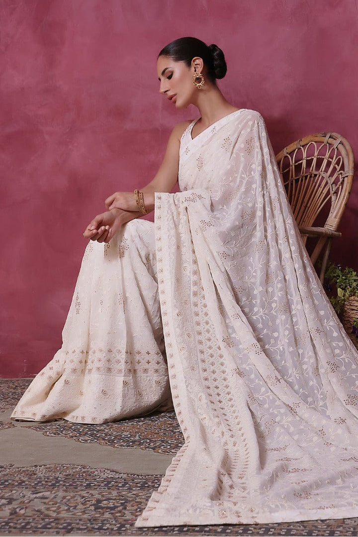 Sanas - Chicken Kari Saree - SHIREEN FESTIVE - SR202266 - Ivory