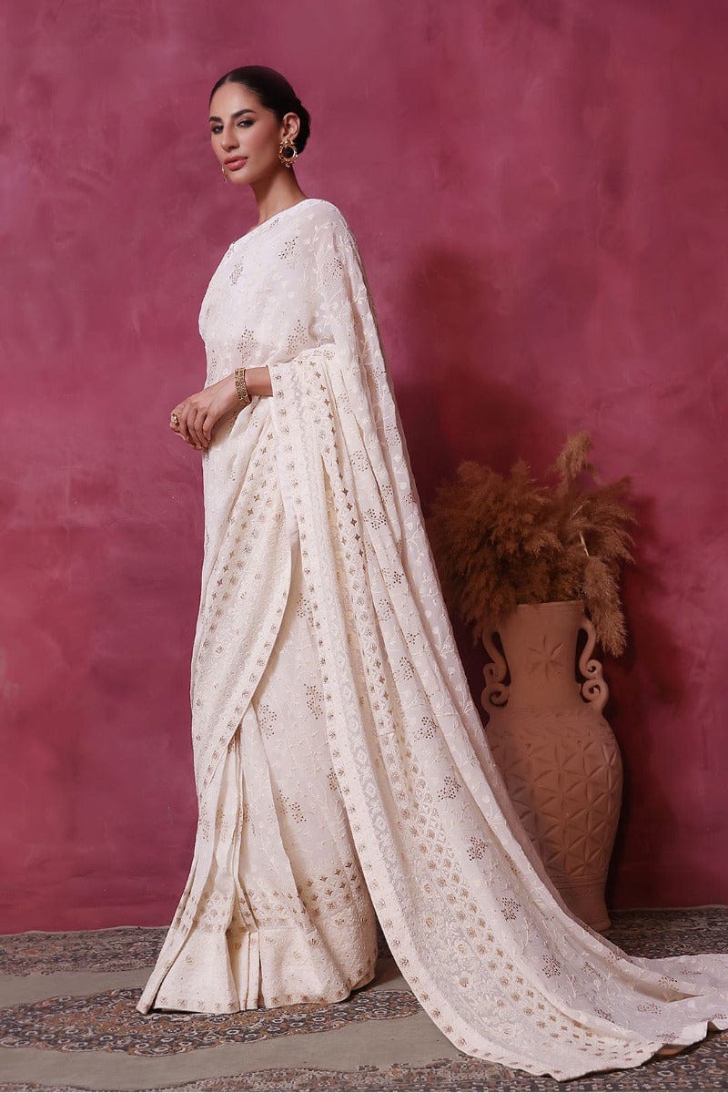Sanas - Chicken Kari Saree - SHIREEN FESTIVE - SR202266 - Ivory