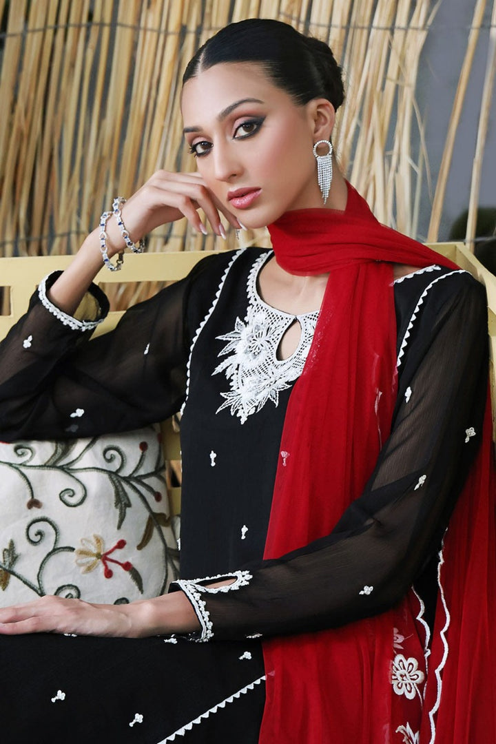 Sanas - Embroidered Chiffon 3 Piece Suit - SHIREEN FESTIVE - S202264 - Black Red