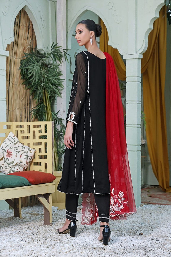 Sanas - Embroidered Chiffon 3 Piece Suit - SHIREEN FESTIVE - S202264 - Black Red