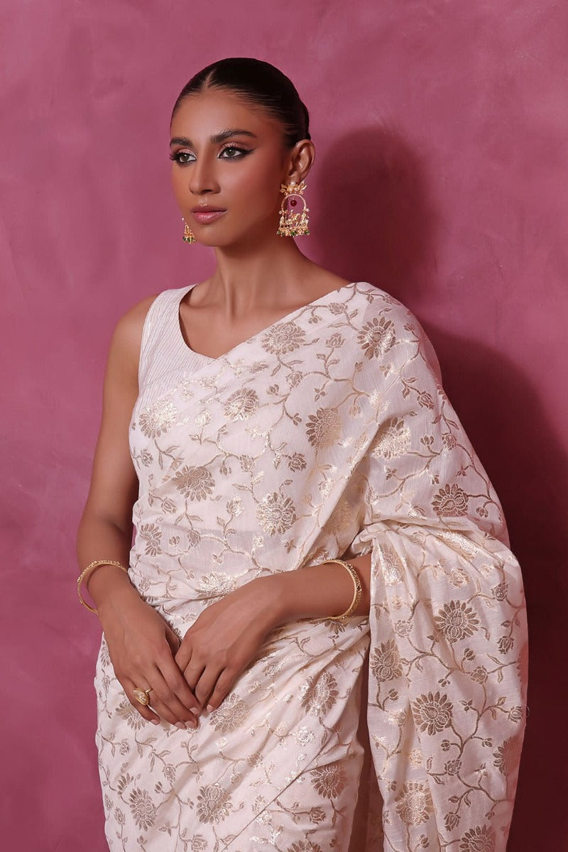 Sanas - Cotton Lorex Saree - SHIREEN FESTIVE - SR202270 - Ivory