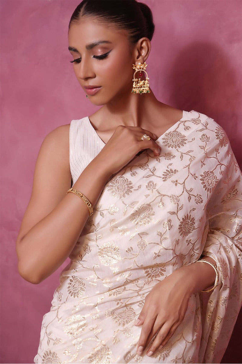 Sanas - Cotton Lorex Saree - SHIREEN FESTIVE - SR202270 - Ivory