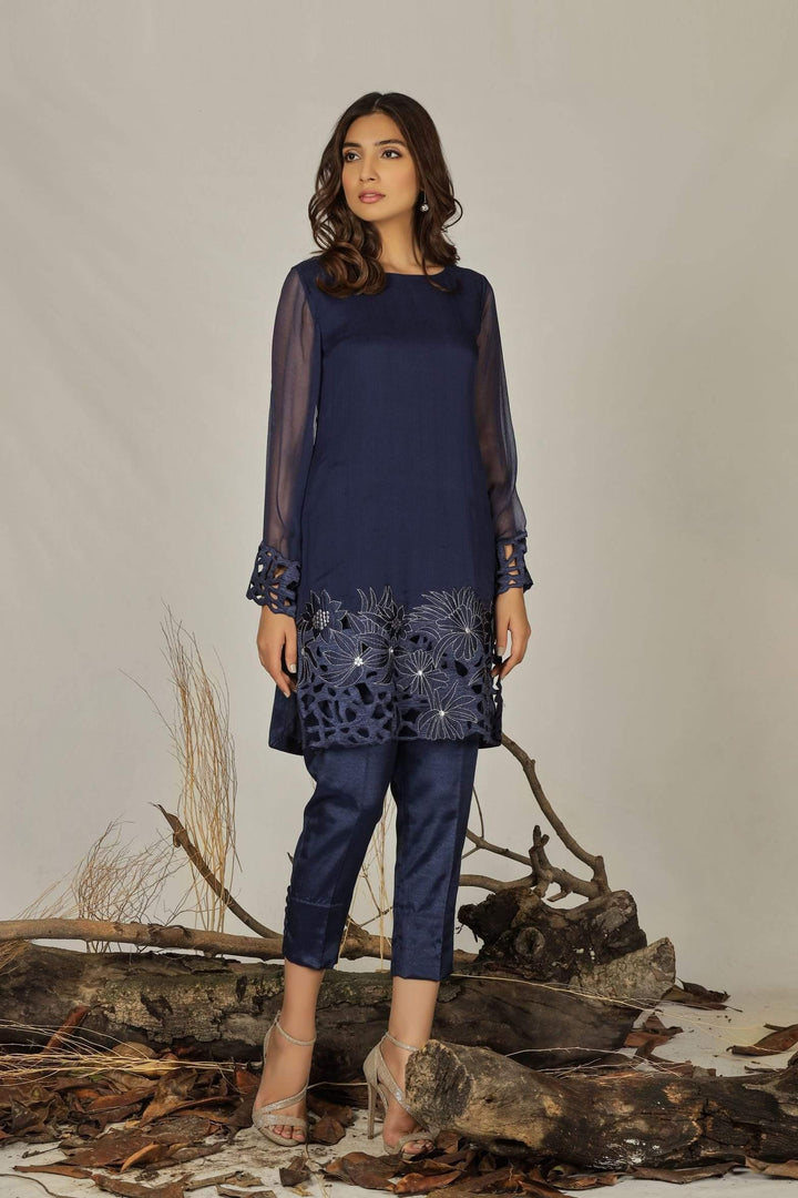 Natasha Kamal - Blu - Navy Blue with Silver Embroidered