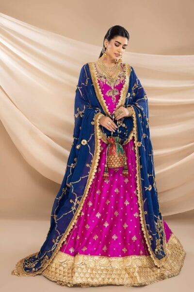 Nilofer Shahid - Indian Raw Silk Embellished Peshwas with Pure Chiffon Persian Blue Dupatta - 2 Piece - Studio by TCS