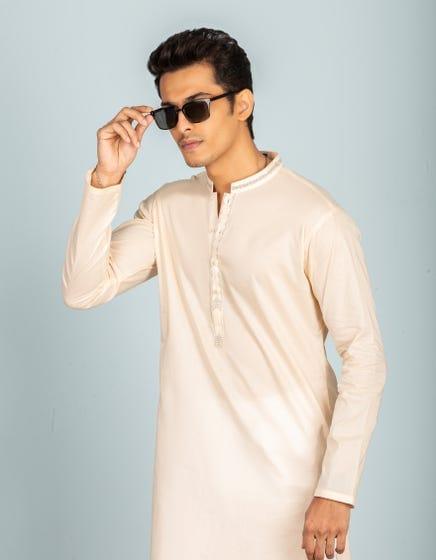 J. - Junaid Jamshed | Light Peach Cotton Semi-Formal Kurta - Studio by TCS