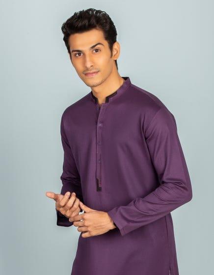 J. - Junaid Jamshed | Deep Purple Cotton Semi-Formal Kurta - Studio by TCS