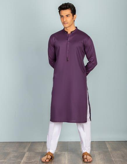 J. - Junaid Jamshed | Deep Purple Cotton Semi-Formal Kurta - Studio by TCS
