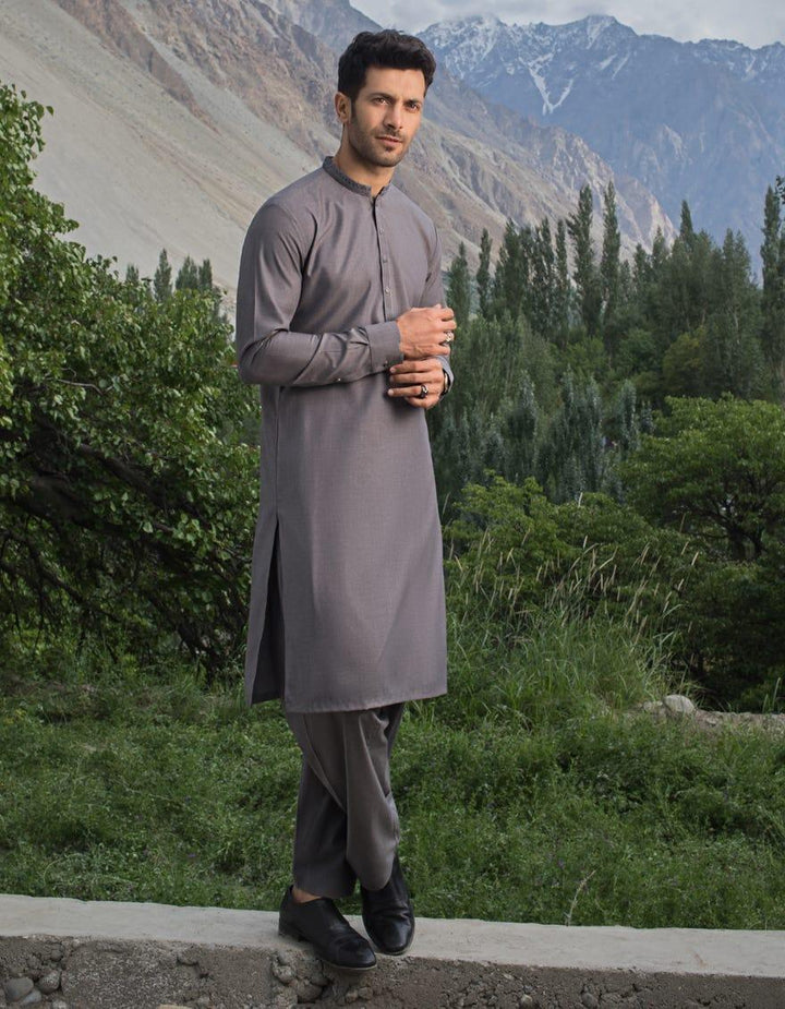 J. - Junaid Jamshed | Steel Grey Blended Kameez Shalwar - Studio by TCS