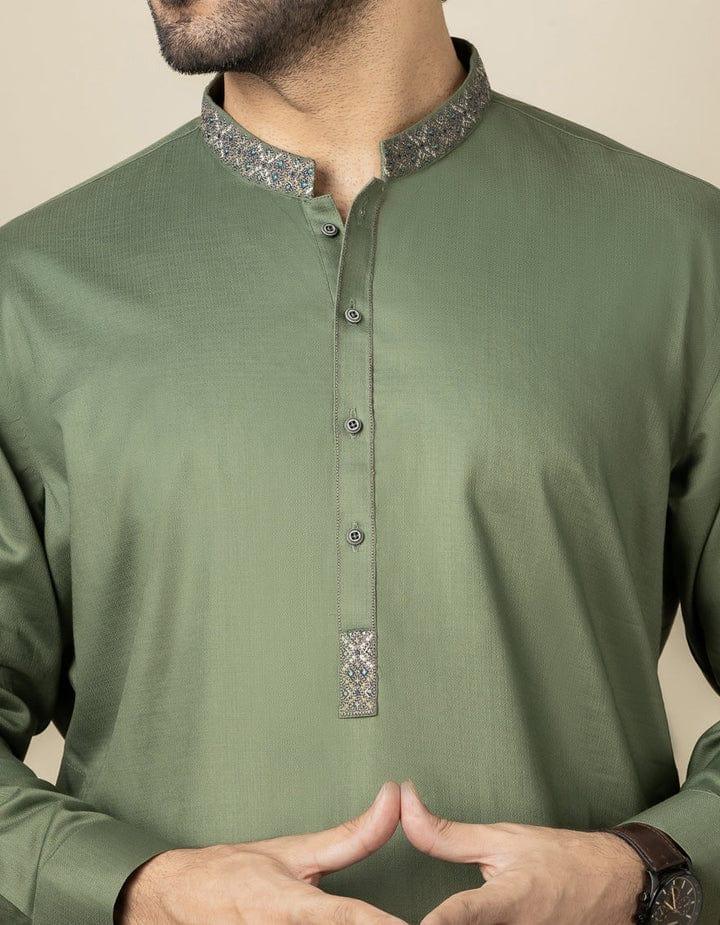 Junaid Jamshed | Semi-Formal Army Green Suit For Men - Studio by TCS
