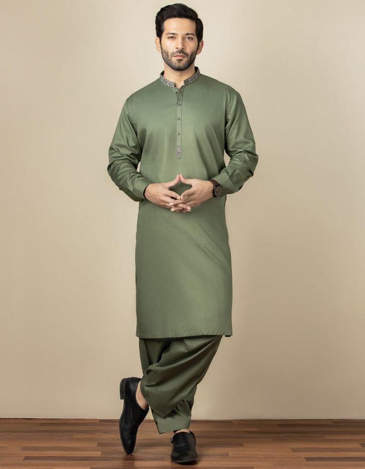 Junaid Jamshed | Semi-Formal Army Green Suit For Men - Studio by TCS