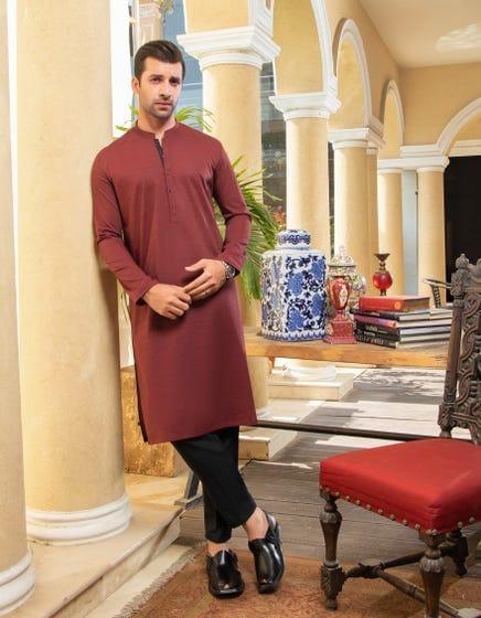J. - Junaid Jamshed | Plain Two Tone Red Kurta For Men - Studio by TCS